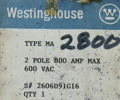 NEW WESTINGHOUSE 2606D91G16 CIRCUIT BREAKER 800A 2P 600VAC TYPE MA 2800