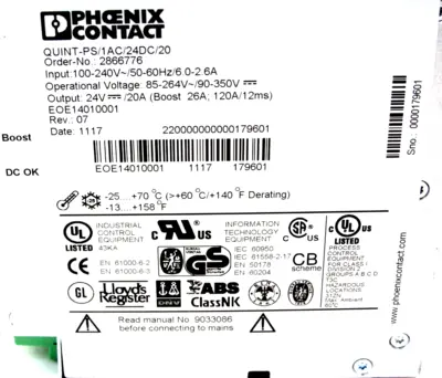 NEW PHOENIX CONTACT QUINT-PS/1AC/24DC/20 POWER SUPPLY 2866776 QUINTPS1AC24DC20