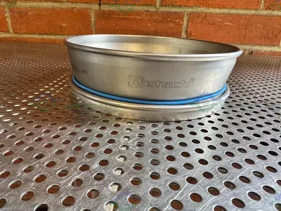 Used RETSCH SIEVE FRAME AND SCREEN, 8" DIAMETER X 2" DEEP, 75 UM MESH SIZE Filtration Equipment California US | Equipment Lab #1460007
