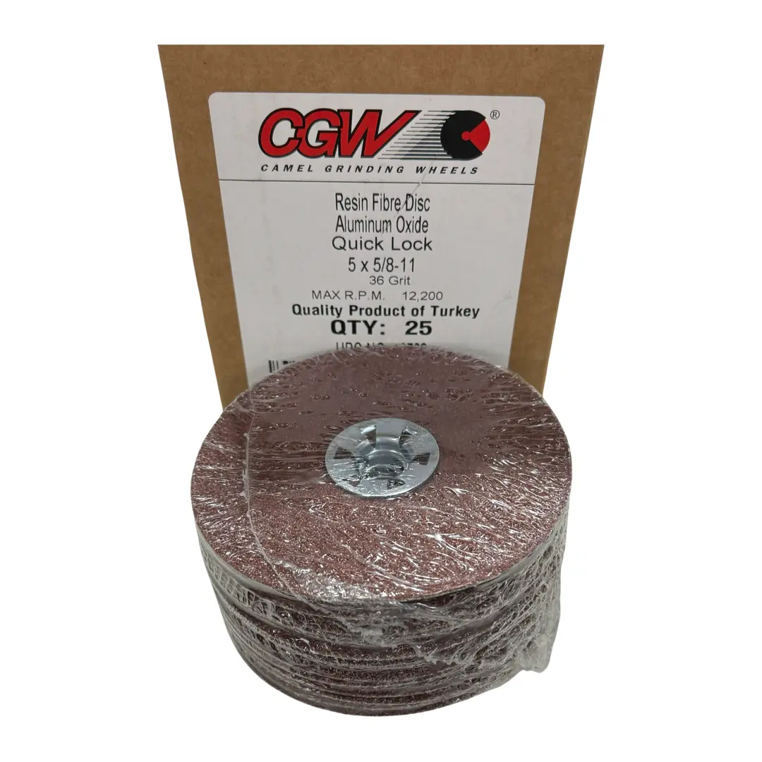 CGW 5" x 5/8-11 Resin Fiber Disc Quick Lock 36 Grit Aluminum Oxide 25 Pack
