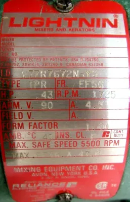 NEW RELIANCE ELECTRIC V77R7672N-YS LIGHTNIN MOTOR TYPE TPR 1725RPM EF56 .43HP