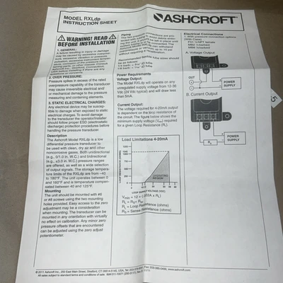 NEW Ashcroft RXLdp