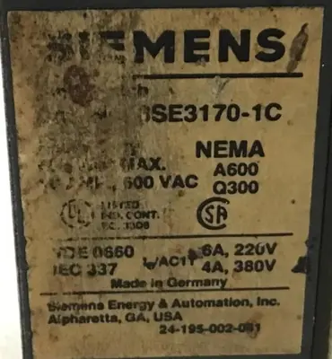 USED SIEMENS 3SE3 170-1C