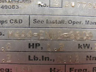 Elwood Gettys M444-ENNB-9S08 AC Servo Motor Haz. Location 1.2Hp 2500RPM
