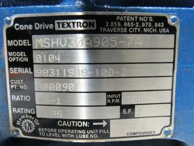 Cone Drive MSHV30A905-7A 40:1 3000 RPM Max 2-3/16" Thru Shaft Output Gearbox