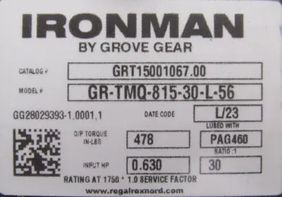 NEW GROVE GEAR GRT15001067.00 GEAR REDUCER 30:1 GR-TMQ-815-30-L-56
