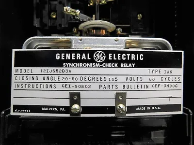 General Electric 12IJS52D3A Synchronism-Check Relay  Closing Angle 20°- 60° Used