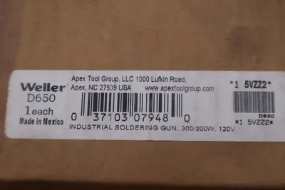 Weller 120 Volt High Power Industrial Soldering Gun 300/200 Watts D650 #5729CC