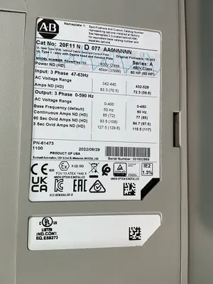Used 2022 ALLENBRADLEY 20F11N D 077 AA0NNNN Variable Speed Drives Ohio US | HGR 24 #1545364