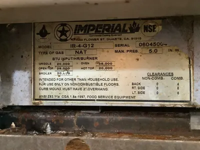 152-0499 Imperial IR-4-G12 Natural Gas 4-Burner 12" Griddle Range/Stove & Oven
