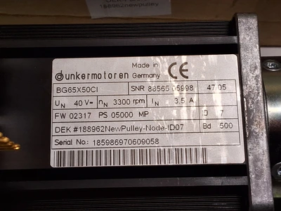 DUNKERMOTOREN BG65X50CI MOTOR 188962 W/ PLG52 REDUCTION HEAD 28,125:1