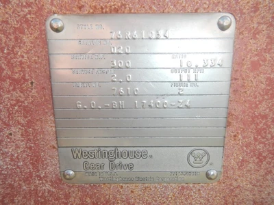 Westinghouse 76R61034 300 HP 1200 RPM Gear Reducer