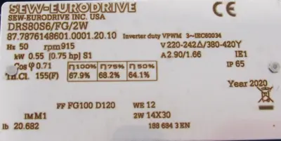 NEW SEW EURODRIVE DRS80S6/FG/2W GEAR MOTOR DRS80S6FG2W