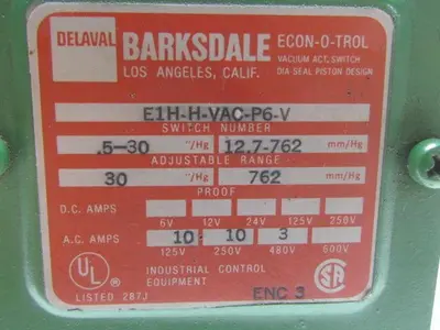 Barksdale E1H-H-VAC-P6-V Pressure Vacuum Switch w/1-1/4" Fluid Hydraulic Fillter