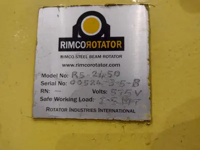 11,600 LBS RIMCO MODEL #R5-2450 ROTATOR POWERED I-BEAM ROLLOVER / ROTATOR MACHINE: STOCK #23597