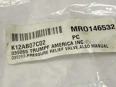 039265, DK10-4-250P-190-317G | Trumpf 039265 Pressure Release Valve DK10-4-250P-190-317G - Used