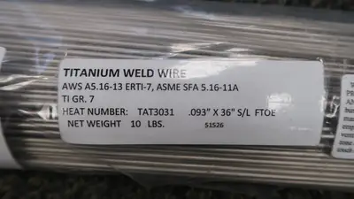 Titanium Welding Rods- Grade 1/2 (ERTi-1/ERTi-2), .93" x 36", 10 lb Pack
