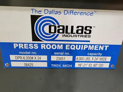 Used DALLAS DPR-6,000X24/06425 Coil Reels and Straighteners Michigan US | Midwest Press and Automation #1302701