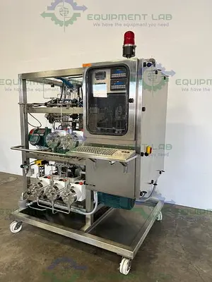USED VARIAN CHROMATOGRAPHY CONTROL SKID W/ 2.4 HP DUAL HEAD PUMP, 2.4 HP HEAT PUMPS
