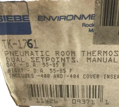 NEW BARBER COLMAN BIEBE TK-1761 PNEUMATIC ROOM THERMOSTAT TK1761