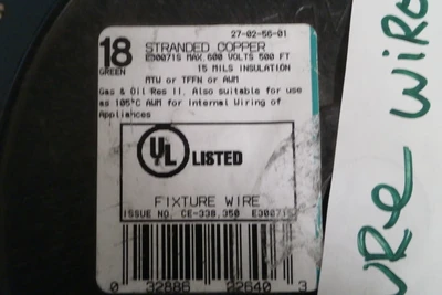 NEW FIXTURE WIRE 18 GREEN STRANDED COPPER 600 V