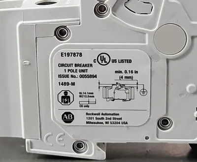 Allen Bradley 1489-M1D020 Ser D. Circuit Breaker - 1 Pole. 4E-20