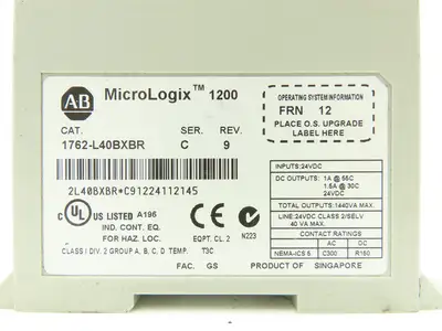 Allen Bradley 1762-L40BXBR MicroLogix 1200 PLC Input Output Module Ser C Rev 9