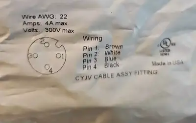 Ifm/Efector L32503 Female Connector Cable 4A 300V (BIN424)