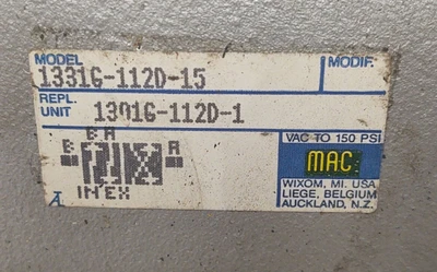NEW MAC VALVE CORP 1331G-112D-15