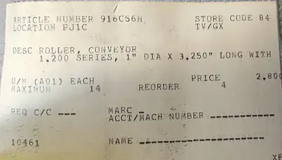 Roller Conveyor 916C56H 1" dia x 3.250" long (BIN745)