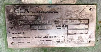 Westfalia WSC 25-01-506 separator, SS.
