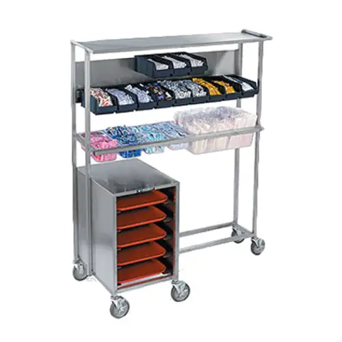 Lakeside 2610 Mobile Tray Starter Station w/ Tray Compartment, Holds 2 Rows Bins