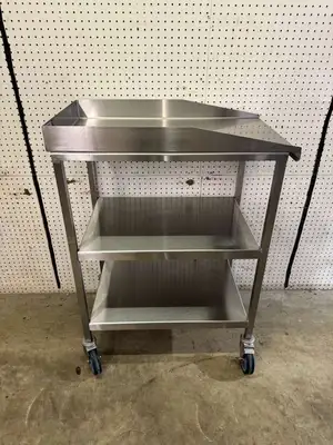 Used Southern Stainless Used 18"x30" Stainless Steel Table with 3" Backsplash, Shelves and Casters Food Prep Tables Illinois US | Falcon Restaurant Supply #1375144