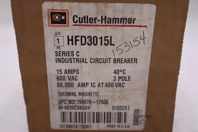 CUTLER-HAMMER HFD3015L SER C 15AMP 600VAC 3POLE INDUSTRIAL CIRCUIT BREAKER #H460