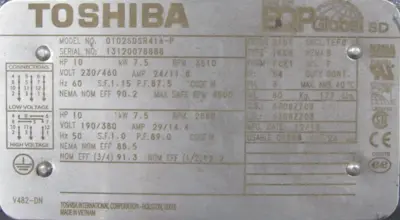 NEW TOSHIBA 0102SDSR41A-P MOTOR 10HP 3510 RPM 230/460V 0102SDSR41AP
