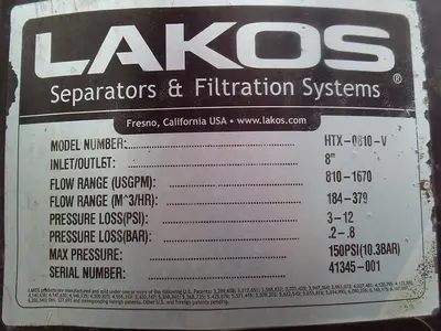 Separator, Hydrocyclone, Lakso, Mdl HTX-810V, C/St, D #S743349