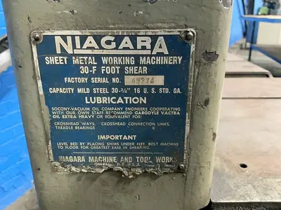 Used NIAGARA MACHINE AND TOOL WORKS 30F Foot Power Shears Ohio US | HGR 24 #1414100