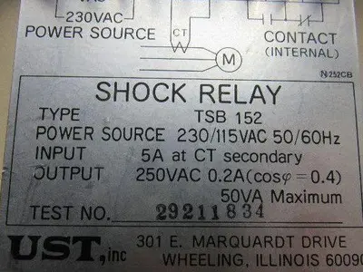 Tsubaki TSB 152 Shock Relay 230/115VAC 50/60HZ 50VA