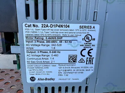 USED ALLEN BRADLEY POWERFLEX 4 22A-D1P4N104  SERIES A AC DRIVE 0.5 HP