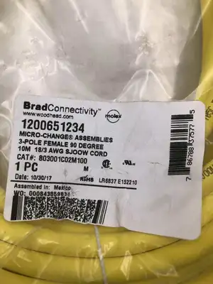 Woodhead 803001C02M100 90D CORD SET 1200651234 NIB