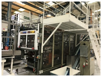40" Brown model B4042 thermoforming line with , B4042 former and T340 trim press. New 1996