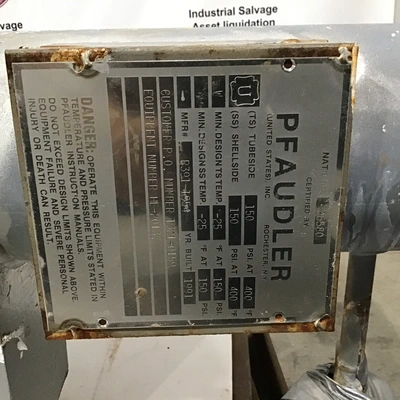 Pfaudler R391-1954 Shell and Tube Heat Exchanger