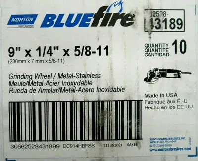 NEW BLUEFIRE 662528-43189 GRINDING WHEEL 9"x1/4"x5/8-11 (BOX OF 10EA) TYPE 27