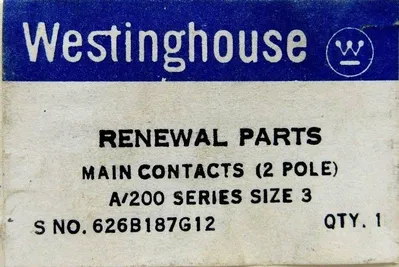 NEW WESTINGHOUSE 626B187G12 CONTACT KIT SIZE 3 A/200 SERIES