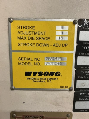 Used WYSONG FAB60-72 Press Brakes | Equipment Recovery Corp. #1330948