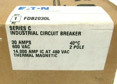 NEW EATON FDB2030L CIRCUIT BREAKER SER.C 2 POLE 30A 600VAC