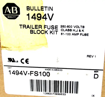 NEW ALLEN BRADLEY 1494V-FS100 TRAILER FUSE BLOCK KIT SERIES D 1494VFS100