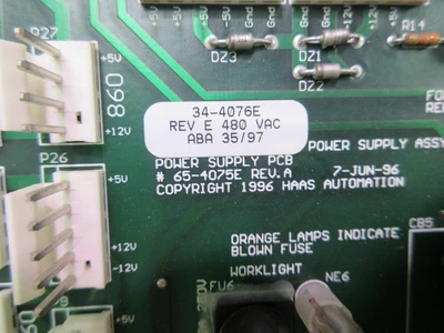 USED 1997 USED HAAS PARTS AND TOOLING POWER SUPPLY PCB ASSEMBLY #65-4076