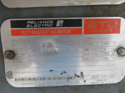 150 hp Reliance Electric Duty Master AC Motor, 1770 Rpm