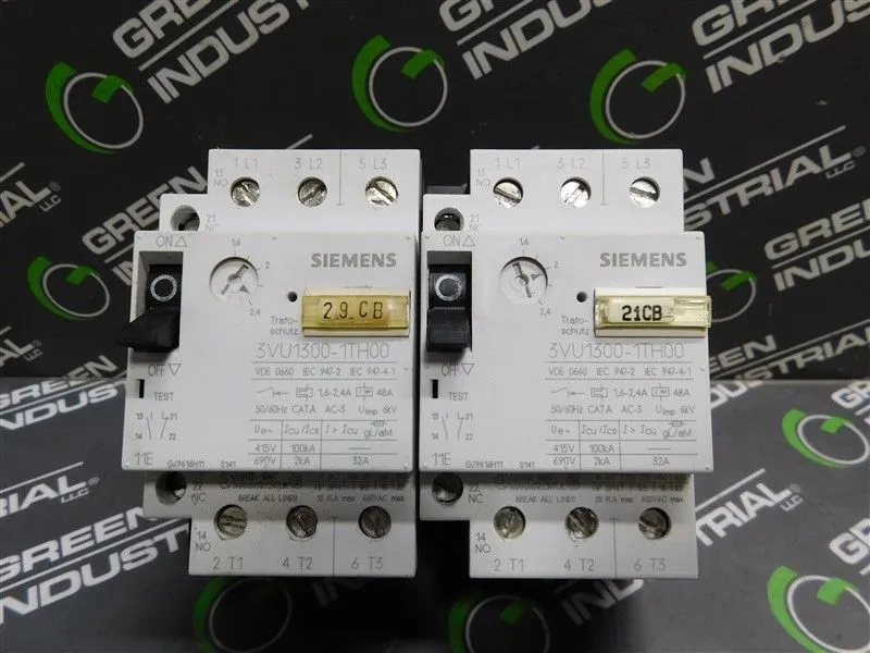 Lot of 2 Siemens 3VU1300-1TH00 Circuit Breakers Used